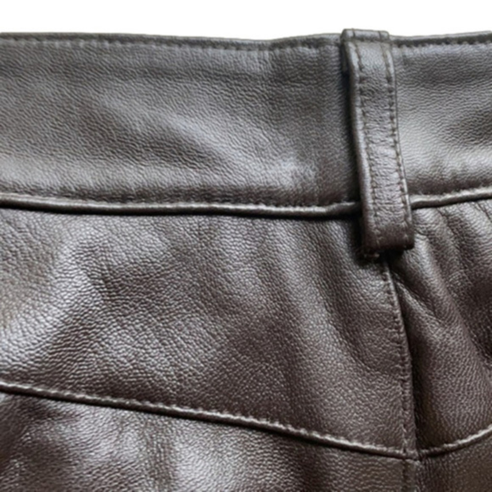 ST. JOHN 100% real leather pants size 4 brown hi waist - Picture 11 of 16